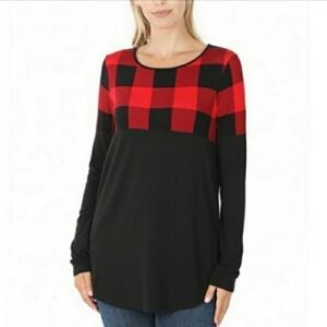 Zenana Plaid Colorblock Long-Sleeve Top